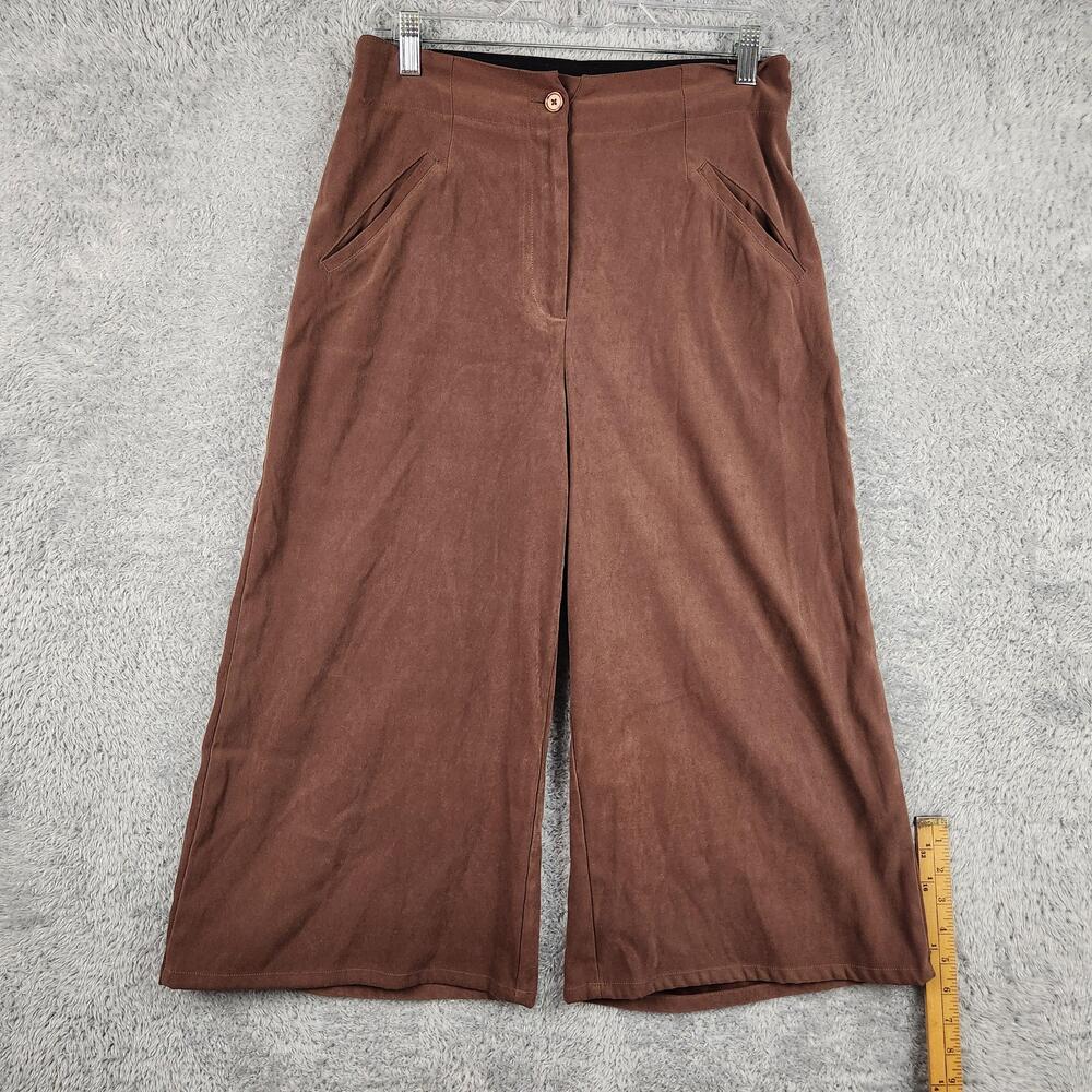 Vintage Denim & Co Pants Womens 6 Brown Microfiber Cropped Wide Leg Stretch 90s